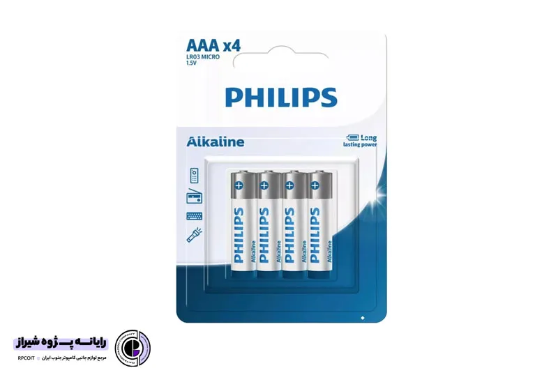 باتری نیم قلمی فیلیپس مدل Alkaline LR03A4B/40 بسته چهار عددی