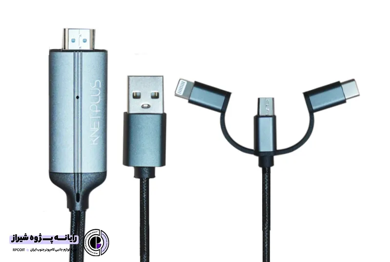 کابل تبدیل سه سر Micro و Type C و Lightning به HDMI کی نت پلاس
